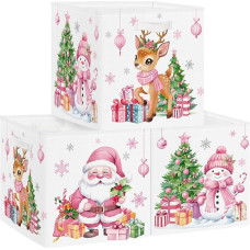 Clastyle Pack of 3 Christmas Children's Fabric Storage Boxes for Kallax Foldable Storage Basket Small Boys Girls Cupboard Organiser Wardrobe for Shelf, Santa Claus, 30 x 30 x 30 cm