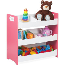 Relaxdays Children's Shelf, 5 Compartments, Storage Shelf with Handles, H 60 x W 63 x D 30 cm, Toy Shelf, MDF, White/Pink