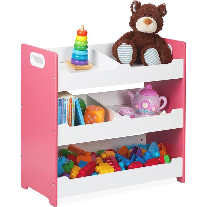 Relaxdays Children's Shelf, 5 Compartments, Storage Shelf with Handles, H 60 x W 63 x D 30 cm, Toy Shelf, MDF, White/Pink
