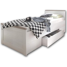 Stella Trading Stylish Single Bed 90 x 200 cm with Storage Box - Comfortable Country House Style Teenager's Room Bed in Pine White / Truffle - 96 x 90 x 205 cm (W x H x D)