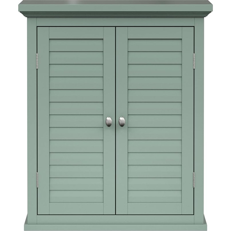 Elegant Home Fashions Glancy 2 Door Wall Cabinet Sage Green Slat Effect