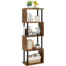 IBUYKE Bookcase with 6 Levels, S-shaped Bookcase, Room Divider, Tiered Shelf with Storage, Modern Bookshelves, Decorative Shelf for Living Room, Bedroom, Home Office, Rustic Brown WBC016H
