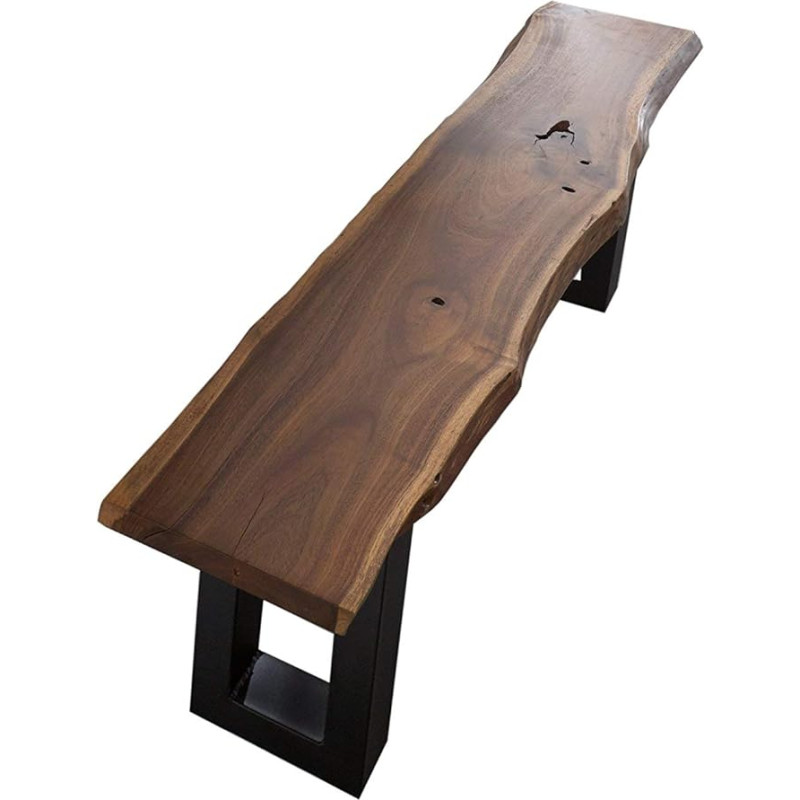 SAM® Quentin Bench 200 x 40 cm, Solid Wooden Bench, Acacia, Real Wane Edge, U-shaped Metal Frame, Unique