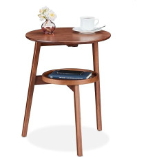 Relaxdays Side Table, Sofa Table with 2 Levels, 60 x 47 x 40 cm, Round Coffee Table, Living Room, Bamboo, Brown