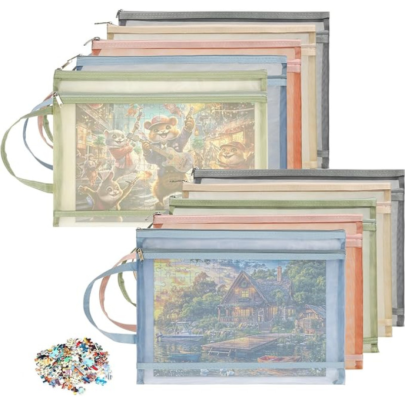 Farbige Netztaschen mit Reißverschluss, A4, doppellagig, Spielzeugaufbewahrung, Organisation, Nylon-Puzzle-Baustein-Sets, atmungsaktiv, durchsichtige Reißverschlusstasche, Dokumententasche mit