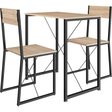 tectake 3-Piece Industrial Design Dining Set for 2 People, Wooden + Metal, Dining Table with 2 Chairs, for Dining Room, Kitchen, Black Metal Frame (Industrial Wood, Light Sonoma)