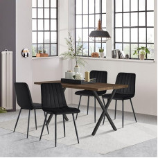 TUKAILAI Dining Table 120 x 80 cm with 4 Chairs Set, Rectangular Wooden Kitchen Table with X-Shaped Metal Legs and Set of 4 Velvet Black Dining Room Chairs for Kitchen, Dining Room, Living Room (Brown