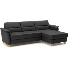 CAVADORE Palera Leather Corner Sofa with Longchair / Country House Couch with Spring Core, Sleep Function + Bed Box / 244 x 89 x 163 cm / Leather Black