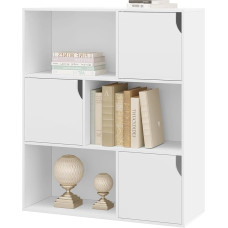 eSituro Bookcase White Standing Shelf Bookcase with 3 Doors and 6 Compartments Cube Shelf Children's Office Shelf Freestanding Storage Shelf for Living Room Bedroom