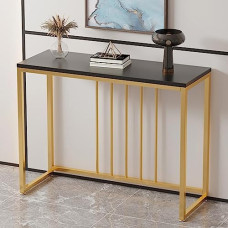 Schmaler moderner Konsolen-Sofatisch mit Holzplatte - Stilvoller Eingangspflanztisch für Wohnzimmer & Büro hinter Couch Foyertisch mit Metallrahmen