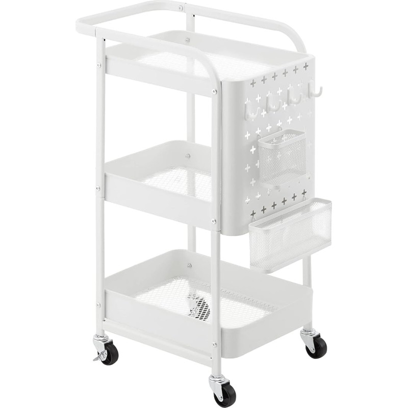 Amazon Brand - Movian 3-Tier Cart with Baskets and Hooks, White