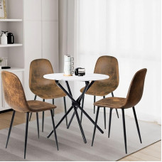 FurnitureR Round Dining Table with 4 Chairs, Set of 4 Dining Chairs with Kitchen Table, Dining Room Group, Dining Room, Table Set for Kitchen, Living Room, Balcony, White Marble Black + Brown/Black