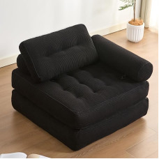 Litbird Foldable 4-in-1 Sofa Bed - Bean Bag Sofa, Recliner Chair, Guest Mattress, Sofa Bed & Guest Bed for Small Spaces, Armchair for Bedroom & Living Room (Black, 95 cm with Armrests)