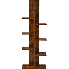 HOMASIS Tree Shape Bookcase, Standing Shelf with 8 Levels, Room Divider Shelf with 8 Compartments, Storage Shelf, Office Shelf, Wood, Storage Shelf for Living Room, Bedroom, Office, 50 x 20 x 141 cm