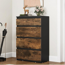 YITAHOME Wooden Chest of Drawers Bedroom Contemporary 4 Drawers Bedroom Furniture Bedroom Storage Unit Sliding Drawers 92 x 33 x 60 cm (Black Rustic Brown)