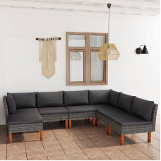 Homgoday Garden Furniture Set 7 Pieces Grey Poly Rattan Cushions Sofa Bed Living Room Sofa Modern Sofa Set 2 Corner Sofas + 4 Central + Footrest Grey