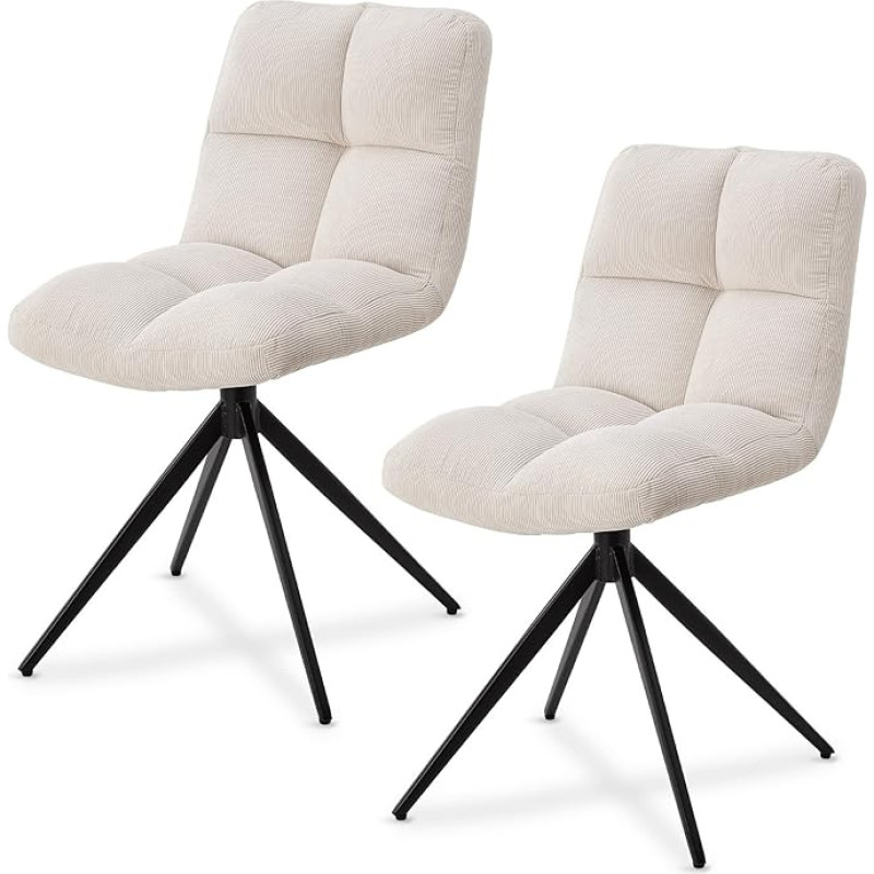 Juskys Dallas Swivel Chairs, Set of 2, Swivel Dining Room Chairs, Fabric Cover, Chair up to 120 kg Load Capacity, Dining Room Chairs, Corduroy Beige