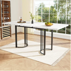 Merax Extendable Dining Table (140-179.5 x 80 cm), Rectangular Marble Dining Table for 6-8 People, for Kitchen and Living Room, Marble/Black