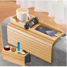 Naturebuz 2-in-1 Sofatablett aus Holz mit abnehmbarem Tablett, Bambus-Armlehnentisch, rutschfest, für Tassen, Fernbedienungen, Flaschen, Lebensmittel, Getränke und Telefone