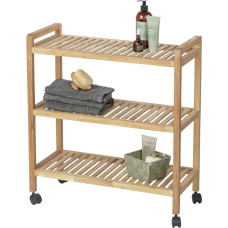 WENKO Norway Household and Bathroom Trolley, High-Quality Rolling Shelf with 3 Levels, Mobile Bathroom, Kitchen & Living Shelf with 3 Shelves in Scandi Style, Made of Solid Walnut Oiled, 65 x 72 x 31