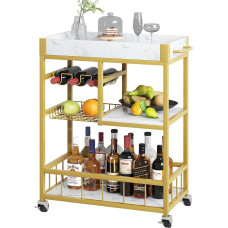 Huhote Industrial Style Kitchen Trolley with Removable Tray with Adjustable Legs and Wheels, Kitchen Shelf, Steel Structure, 65 x 40 x 86 cm, Rustic Brown Black