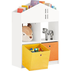SoBuy KMB49-W Children's Bookcase with House Design, Children's Shelf with 2 Fabric Boxes, Toy Shelf, Storage Shelf for Children, Toy Organiser, White, W x H: 65 x 91 x 27 cm