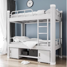 Bunk Bed 100 x 200 cm Bed Frame Metal Bed Double Bunk Bed Adult Bunk Bed with Ladder and Bed Frame, Robust Steel Double Bunk Bed for Teenagers and Adults (White, 100 x 200 cm)