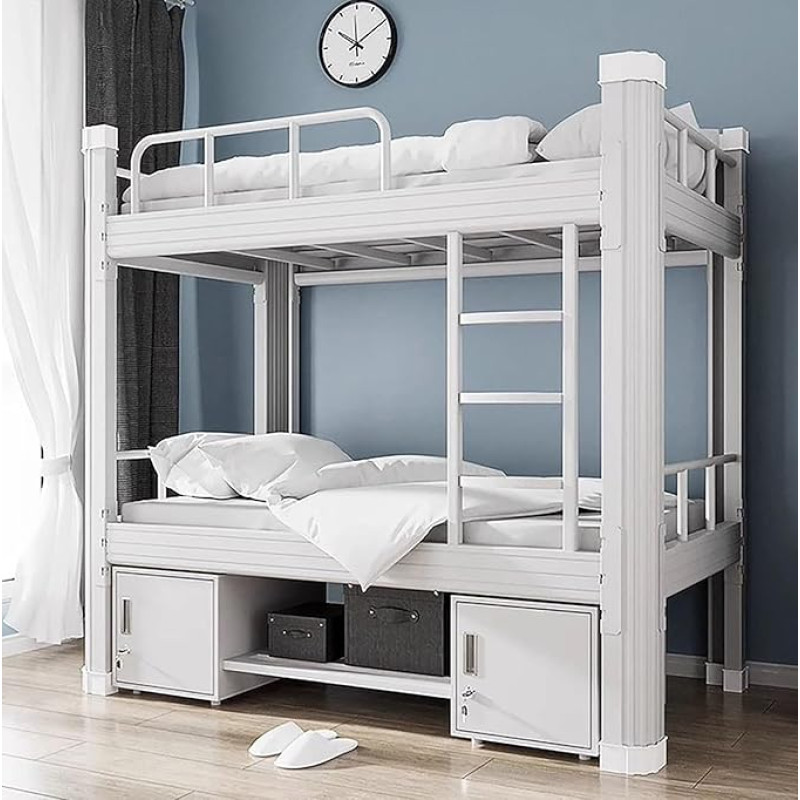 Bunk Bed 100 x 200 cm Bed Frame Metal Bed Double Bunk Bed Adult Bunk Bed with Ladder and Bed Frame, Robust Steel Double Bunk Bed for Teenagers and Adults (White, 100 x 200 cm)