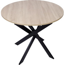 Skraut Home - Round Fixed Dining Table | Zen Model | Living Room | 90 x 90 x 77 cm | Capacity for 4 People | Durable Materials (Oak + Black Legs, 90 cm)