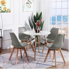 H.J WeDoo Round Dining Room Table with 4 Grey Chairs Dining Room Set for Kitchen Dining Room Office
