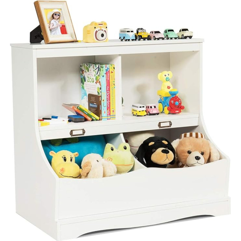COSTWAY Children's Shelf, Toy Shelf with 4 Compartments, Bookcase for Children, Storage Shelf, Toy Organiser for Children's Room and Playroom, 67 x 40 x 62 cm, White