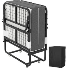 CAIYUN Folding Bed 80 x 190 cm Adult with Approx. 13 cm Memory Foam Mattress Guest Bed Folding Metal Frame Folding Beds with Wheels Travel Bed Foldable Metal Bed Stable up to 200 kg Load Capacity