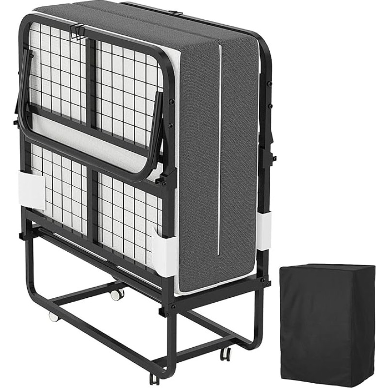 CAIYUN Folding Bed 80 x 190 cm Adult with Approx. 13 cm Memory Foam Mattress Guest Bed Folding Metal Frame Folding Beds with Wheels Travel Bed Foldable Metal Bed Stable up to 200 kg Load Capacity