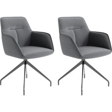 byLIVING Memphis Dining Room Chairs Set of 2 / Faux Leather Cover Grey / Upholstered Chair Seat Shell 360° Rotatable / with Piping / Metal Frame Black / Dining Room Chair / W 62 x H 96 x D 60 cm
