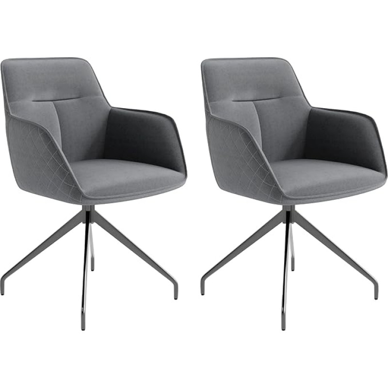byLIVING Memphis Dining Room Chairs Set of 2 / Faux Leather Cover Grey / Upholstered Chair Seat Shell 360° Rotatable / with Piping / Metal Frame Black / Dining Room Chair / W 62 x H 96 x D 60 cm