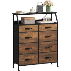 DWVO Chest of Drawers with 8 Fabric Drawers and Handles, Sturdy Steel Frame, Durable and Space Saving for Bedroom and Living Room, Rustic Brown