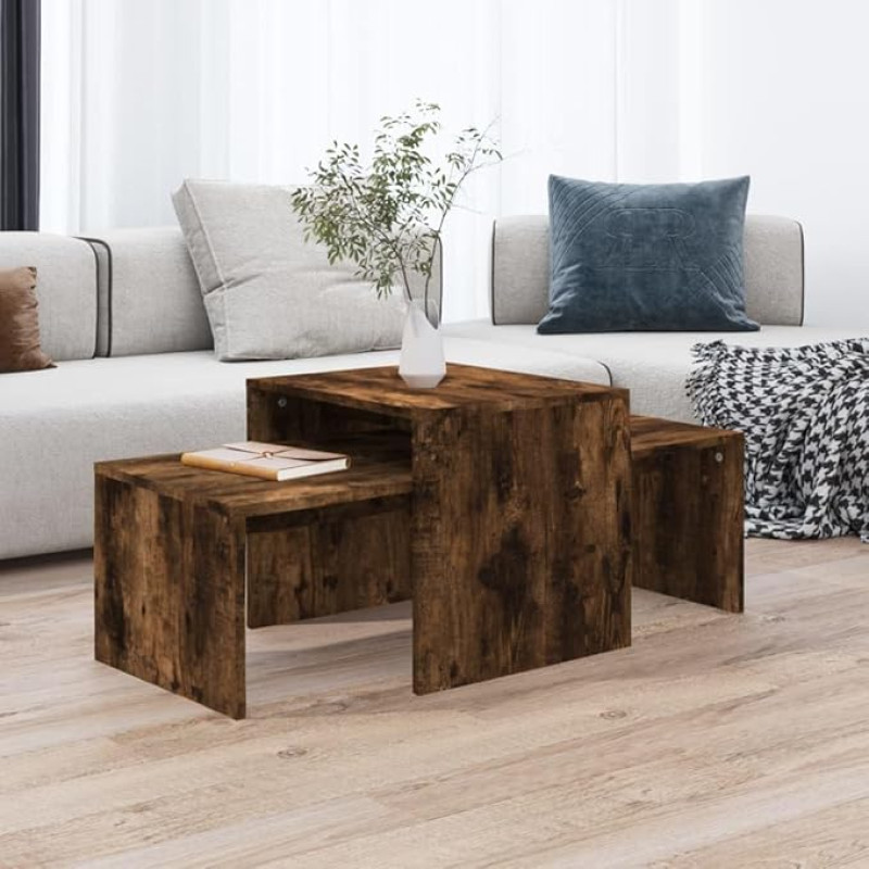 Higsose Coffee Table Set Smoked Oak 100 x 48 x 40 cm Wood Material Side Table Coffee Table with Storage Space Living Room Table Sofa Table Telephone Table Robust & Durable for Living Room Stylish