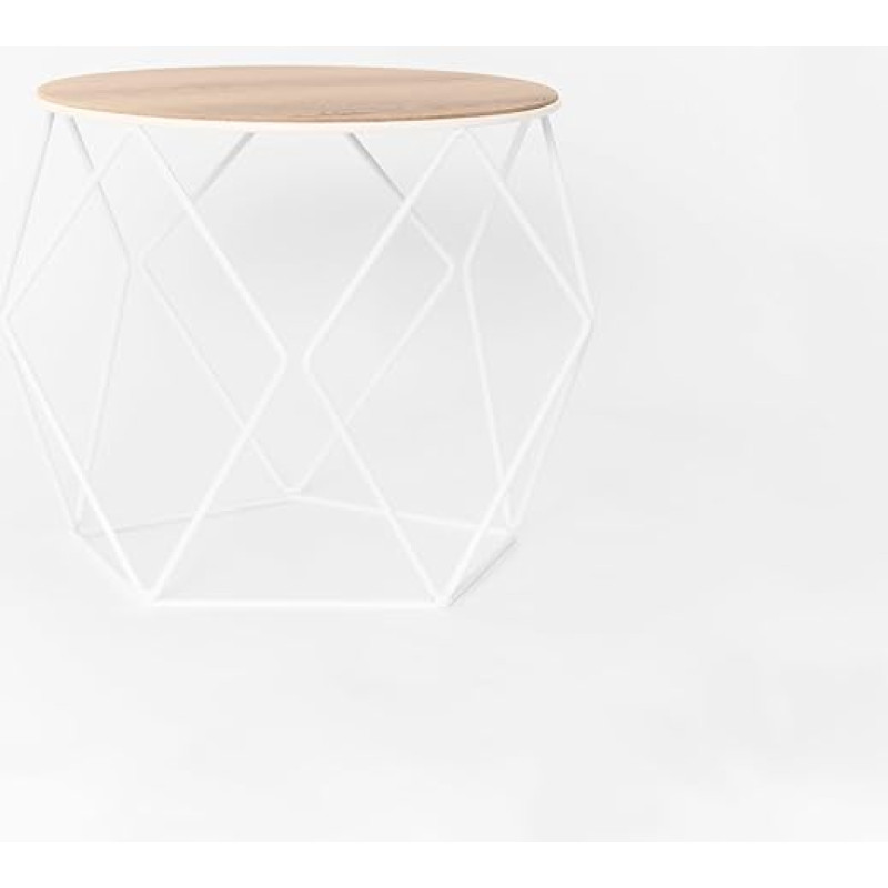MYWIRE® Sanna Coffee Table, Large Round Coffee Table Made of Wood and Metal, Diameter 44 cm, Industrial Design, Robust Side Table for Living Room (Traffic White)
