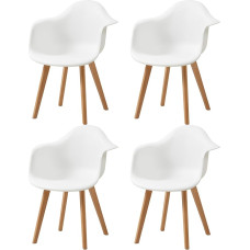 GrandCA HOME Set of 4 Dining Chairs, Modern Armchairs with Wooden Legs, Nordic Style Chairs, White