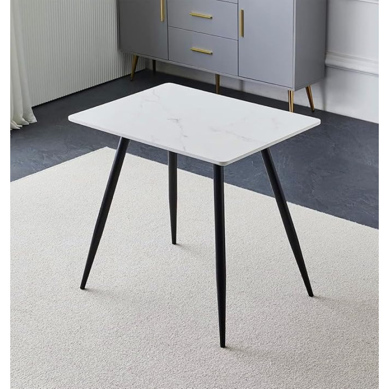 Hallowood Furniture Cullompton Small Dining Table, Rectangle Kitchen Table, White Marble Effect Dining Table, Black Metal Legs, Dining Tables for Home and Cafe (80x60cm)