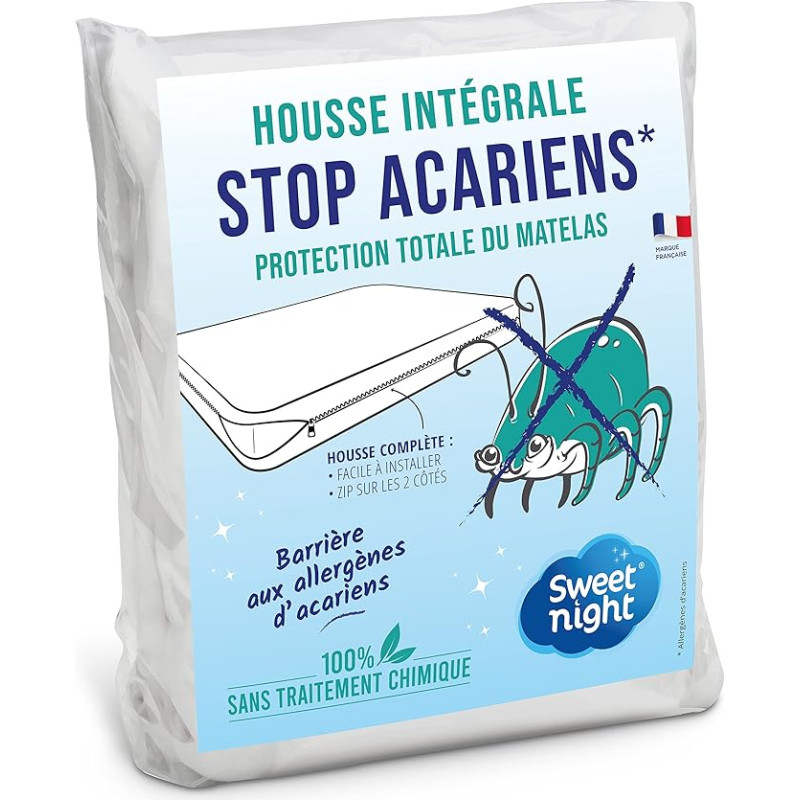 SWEET NIGHT - Full Mattress Cover 120 x 200 cm | Anti-Bugs and Anti-Dust Mites | Protects Your Mattress Completely | Zip | No Chemical Treatment | Depth up to 30 cm