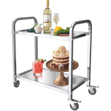 MOOTACO Stainless Steel Kitchen Trolley 2 Tier Kitchen Trolley with Locking Wheels for Hotel Kitchen Restaurant Garage (85 x 45 x 90 cm)