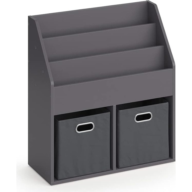 Vicco Luigi Children's Shelving Unit Grey with 2 Folding Boxes, Opt.1-72 x 79 x 31 cm, Made of Chipboard, Bookcase for Families with Kids, Clever Furniture for Creative Play Hours