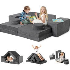 Domusensus Play Sofa for Children, 12-Piece Modular Children's Couch Made of Foam Building Blocks, Velvet Fabric Children's Sofa for Cuddly Corner Children's Room, Children's Sofa for Indoor