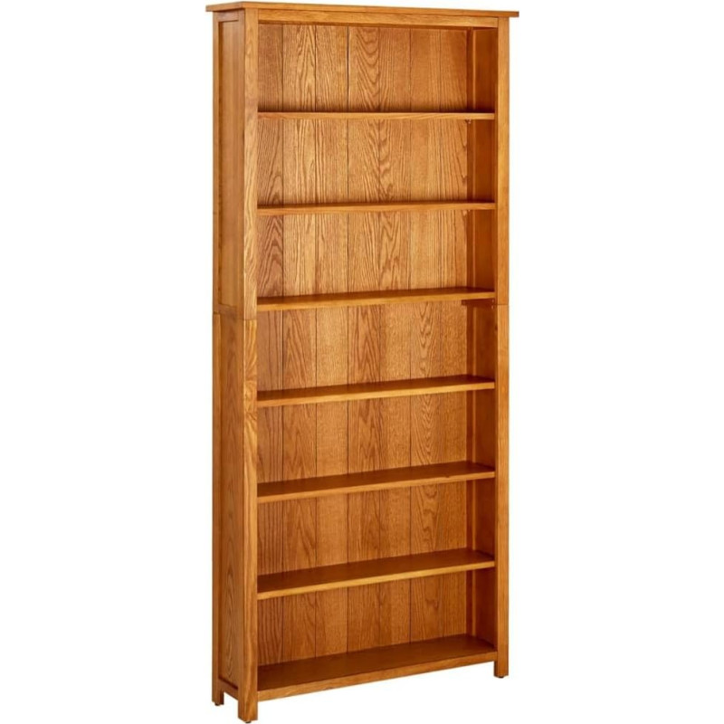 vidaXL Solid Oak Bookcase, 7 Compartments, Wall Shelf, Filing Shelf, Cabinet, Office Shelf, Bookcase, Display Cabinet, 90 x 22.5 x 200 cm