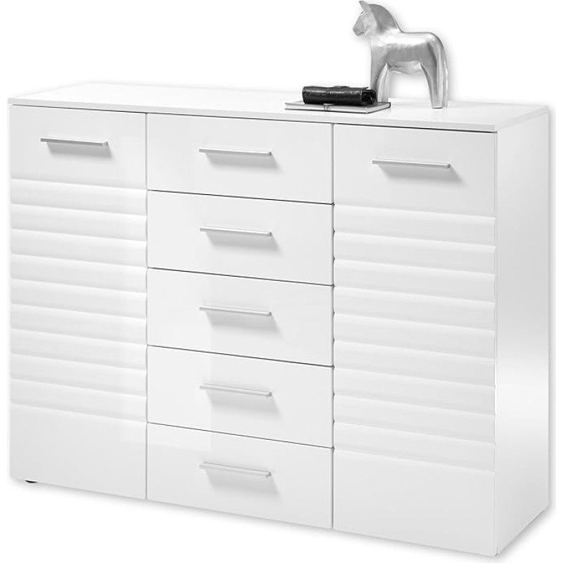 NEW LONG Sideboard in White - Modern Chest of Drawers and Lots of Storage Space - 130 x 99 x 40 cm (W x H x D)