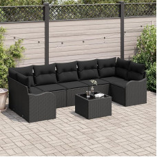 Rantry 8-teiliges Garten Sofa Set mit Kissen Schwarz Poly Rattan, 2-Sitzer Garten Sofa mit Stauraum & Kissen Schwarz Poly Rattan Gartenlounge Model3354292