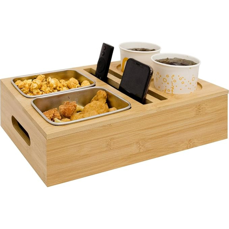 Iswabard Couch Cup Holder, Tray, Couch Tray, Table for Snacks, Sofa, Cup Holder, Bamboo, Drink and Snack Tray for Snacks, Beverage Remote Control, Removable Lid Design, Removable