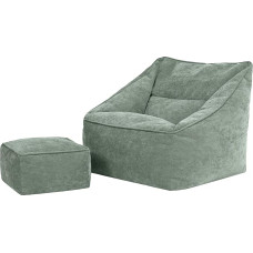 Icon Natalia Bean Bag Chair with Stool for Adults, Sage Green, Fluffy Chenille Fabric, Giant Bean Bag with Filling, Bean Bag Chair, Comfortable Chair, Lounge, Bedroom, Living Room Furniture