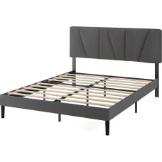 Zinus Maya Upholstered Bed Frame, 140 x 190 cm, Asymmetric Headboard, Durable Wooden Slats, Sturdy Framework, Noise Free Sleep, Easy Assembly, Dark Grey